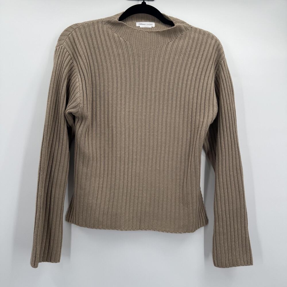 Lovers +‎ Friends Sweater Womens Small Beige Ribbed Mock Neck Side Slit Knit